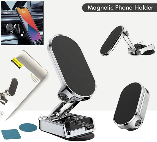 360 Degree Rotating Magnetic Car Phone Holder  Metal Folding Car Phone Holder  New Alloy Folding Magnetic Car Phone Holder (Pack Of 1)